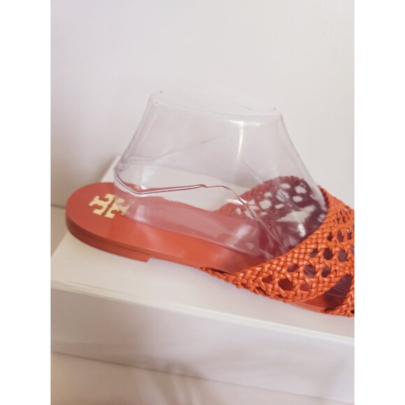 Tory Burch Orange Woven Braided Dessert Flower Leather Slip On Slide Sandals 10 - Picture 5 of 16